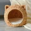 Natural Cattail Kennel for Cats Handmade Weaving Semi-Enclosed Pet House Cool and Breathable Cat Cage Pet Nest