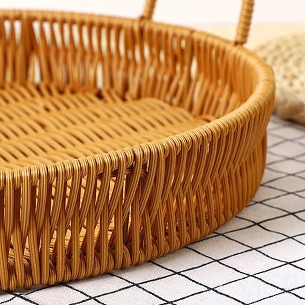 Plastic Imitation Handwoven Rattan Basket with Handle Wicker Basket  Food Storage