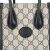 Gucci Alte Blumenlogo-Tragetasche Einkaufstasche Umhängetasche Leinwand- und Lederkombination Schulter-Handtasche Mini Unisex Blau und Beige