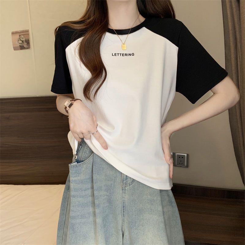 Tričko s krátkým rukávem Dámské Vintage Harajuku Šedý svetr Mikiny Tenký top s kulatým výstřihem Retro Patchworková trička