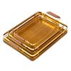 2024 New Bamboo Fruit Tray with Metal Handle, Barbecue Tray Tea Tray Dessert & Bread Plates Wooden Plate Cake Stand