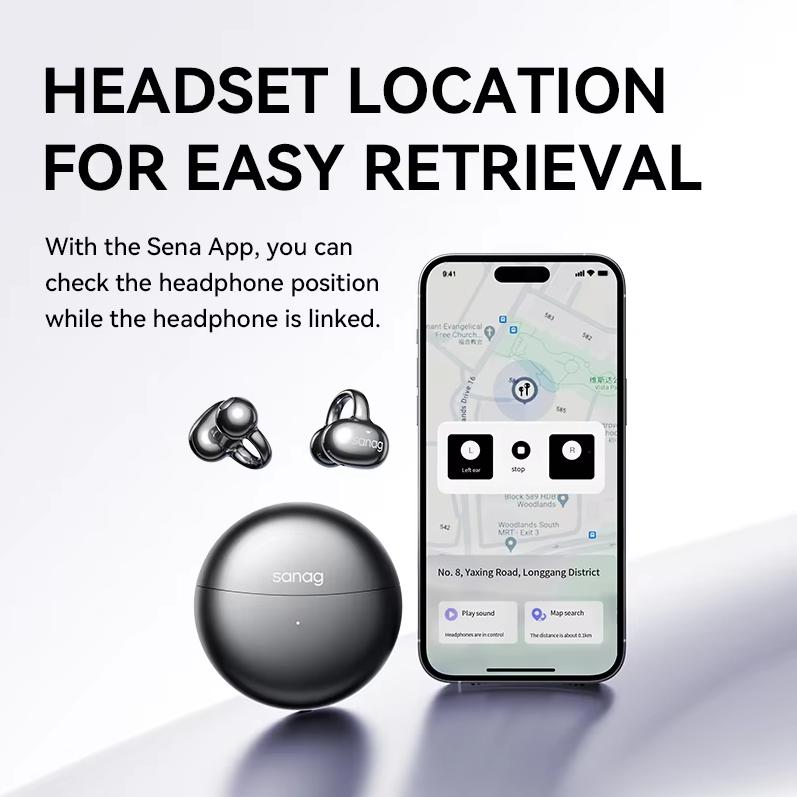 SANAG Sena S6 Ultra Bluetooth sluchátka s klipem na ucho Koncept kostního vedení In-Ear Kompatibilní se sportem s Apple a Xiaomi