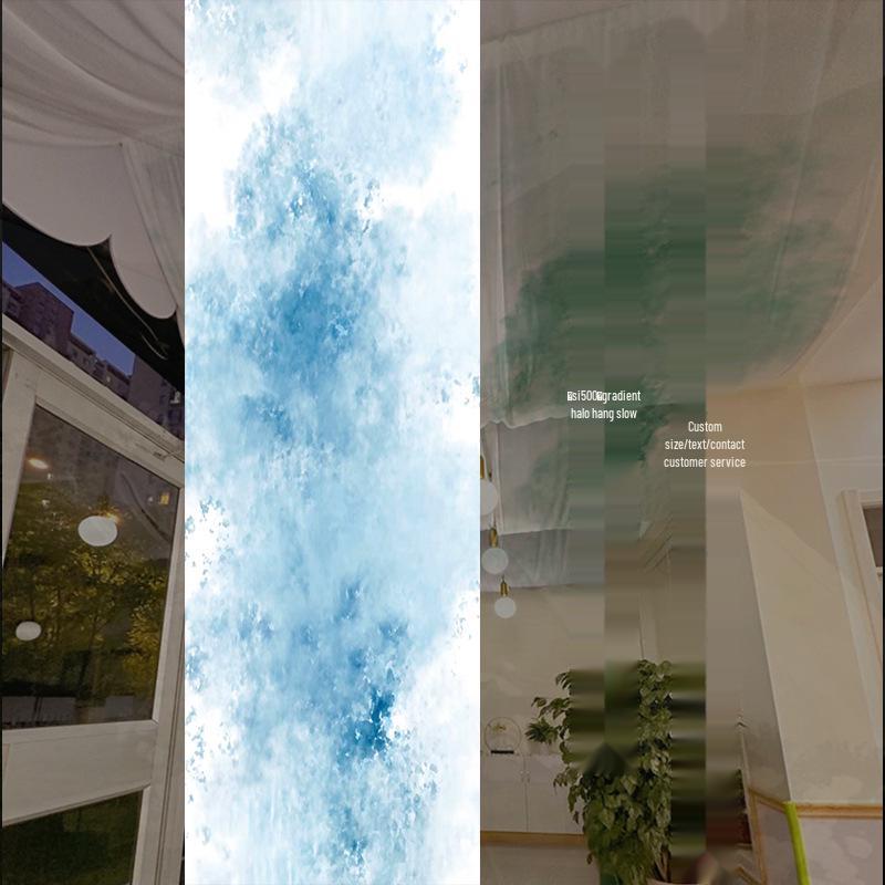 Chinese Ancient-Style Gradient Green Gauze Curtain for Ceiling Decor and Weddings