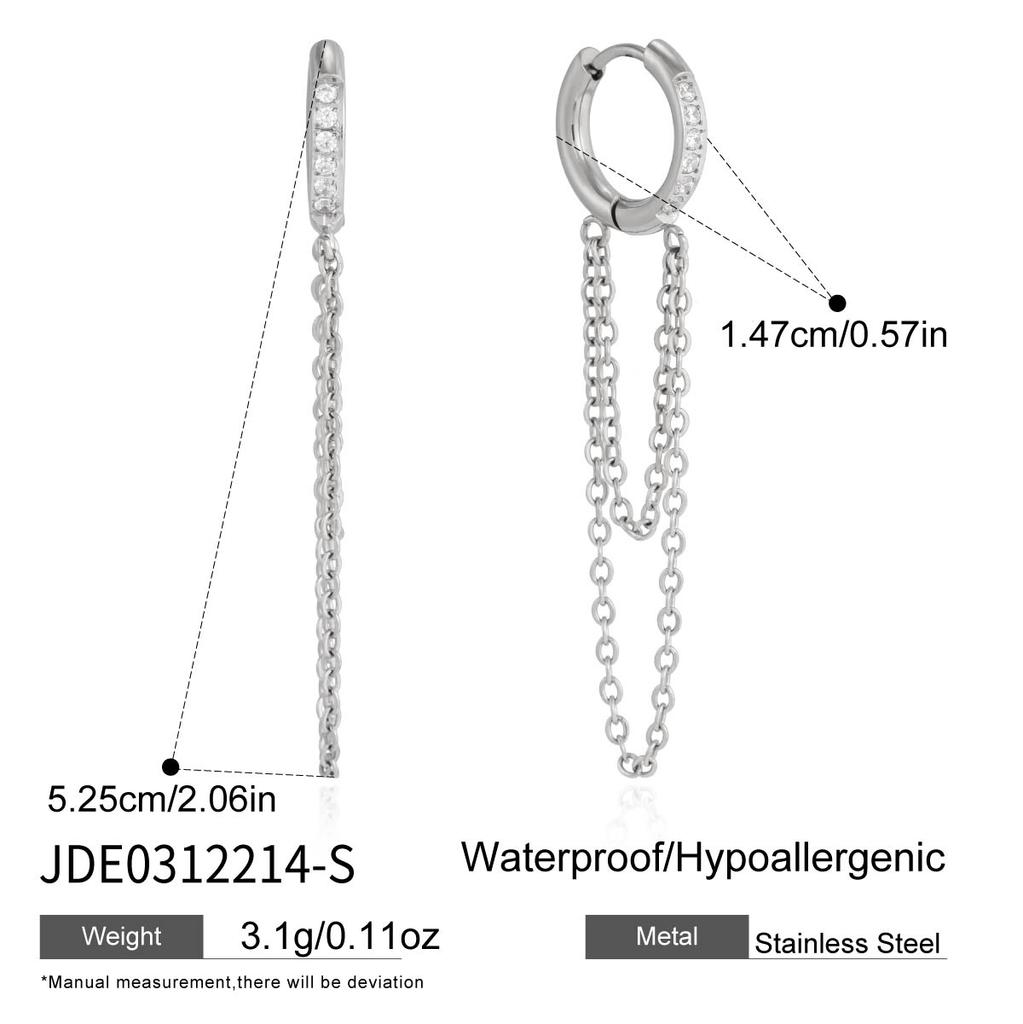 Youthway Delicate Zircon Clip Earrings For Women Minimalist 18K Gold PVD Plated Stainless Steel Tassel Earrings Fashion Jewelry