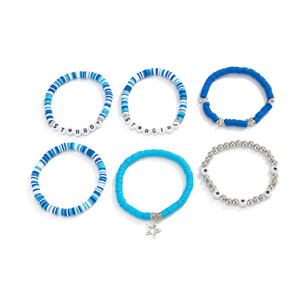 Creative Color-Block Alphabet Clay Stretch Bracelet-Stackable CCB Star Pendant Hand Jewelry Cute Daily Accessory for Fashion Lovers