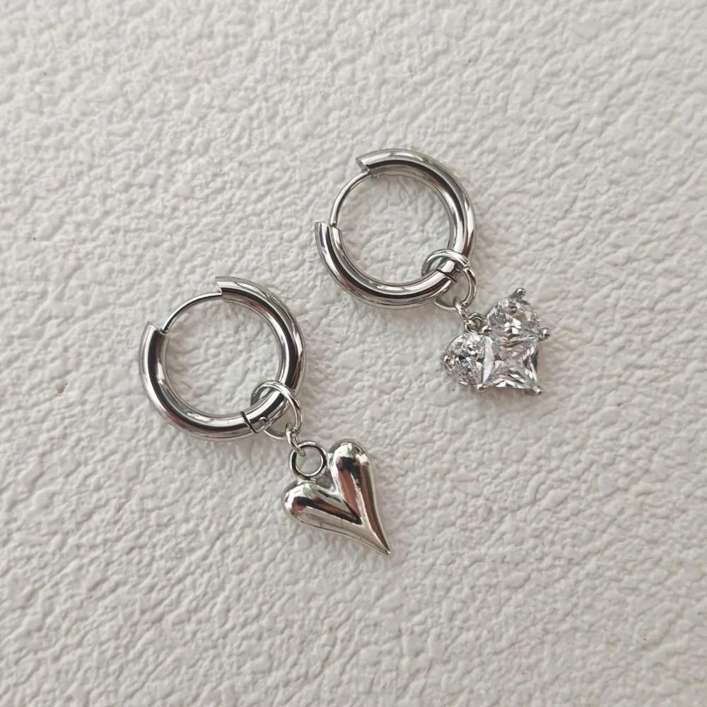 Sweet Pink Love Heart Zircon Pendant Earrings for Women Fashion Y2K Simple Geometric Ear Buckle Party Jewelry Accessories Gifts