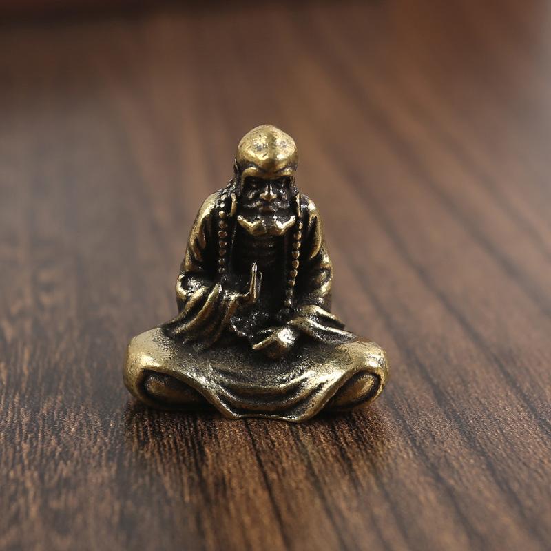 Zen Dharma Patriarch Solid Brass Sand Monk Ornament Antique Buddha Home Offering Buddha Study Paperweight Copper Collection
