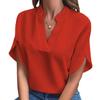 Women's Fashion Casual Summer Solid Color Print Short Sleeve V-Neck Blouses & Shirts EMA