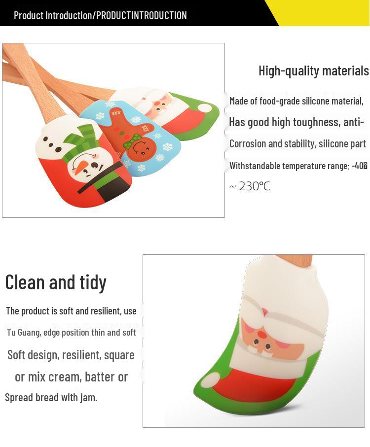 Creative Silicone Spatula with Beech Wood Handle - Perfect for Butter and Cream, Ideal Christmas Gift