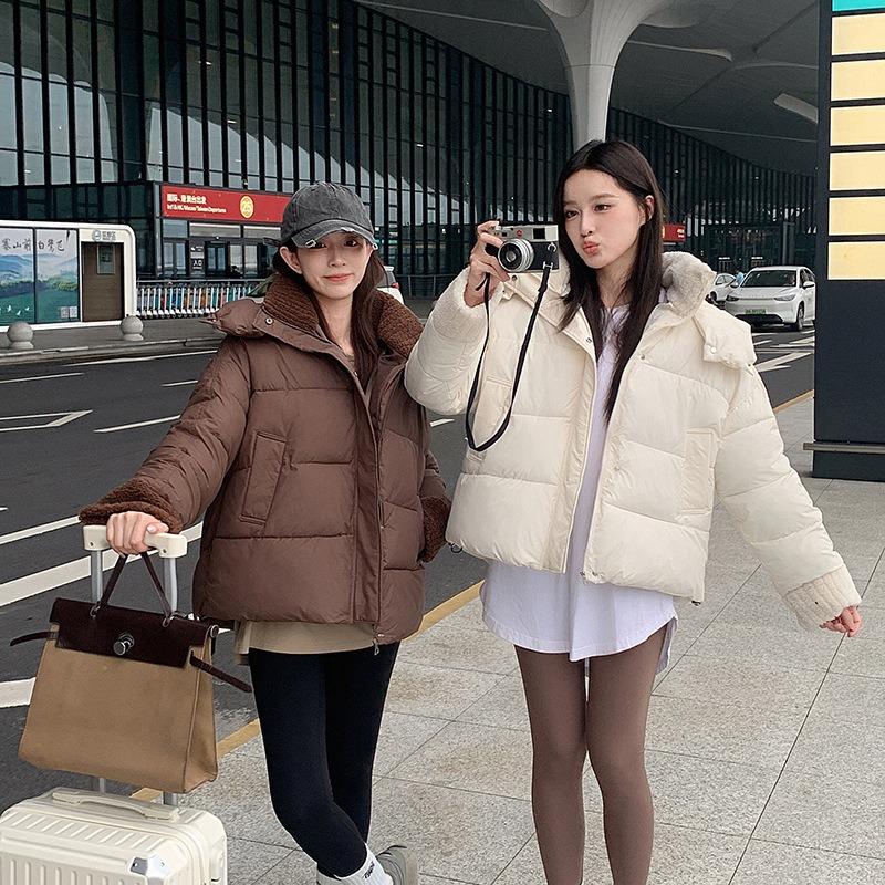 Cotton-padded women's short winter new wind splicing down cotton-padded women's thickened cotton-padded jacket tide