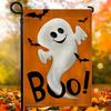 Halloween Garden Flag - Double-Sided Boo! with Cute White Ghost & Bats,  Durable Polyester Outdoor Yard Decor for Farmhouse, Autumn Party, Home & Gard
