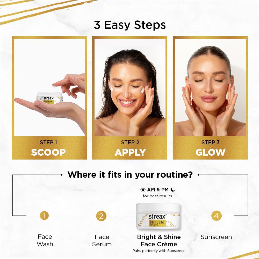 Streax Bright & Shine Face Cream Gel 50gm for Hydration Radiance and Skin Brightening Daily Use