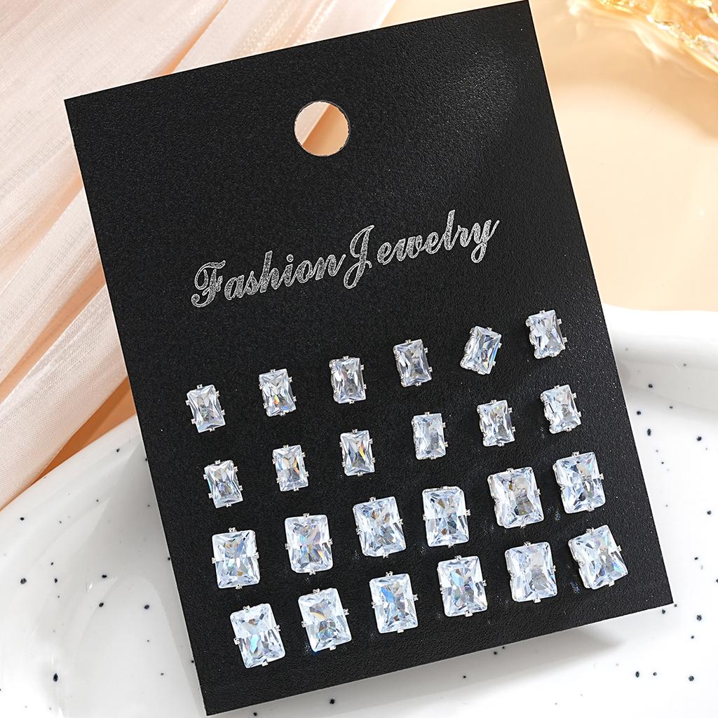 24 pairs/set Shiny Zircon Stud Earrings Set For Women Bohemian Geometric Crystal Stud Earrings for Women Fashion Jewelry Gifts
