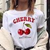 Womens Cherry Print TShirt Crew Neck Short Sleeve Casual Top Regular Length Knit Fabric Fruit  Vegetable Tees Y2k Top