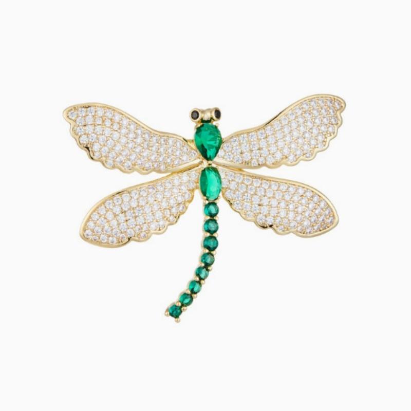 

Exquisite Green Zircon Dragonfly Brooch Female Niche Temperament Suit Corsage Pin Clothing Accessories Casual Party Jewelry onesize