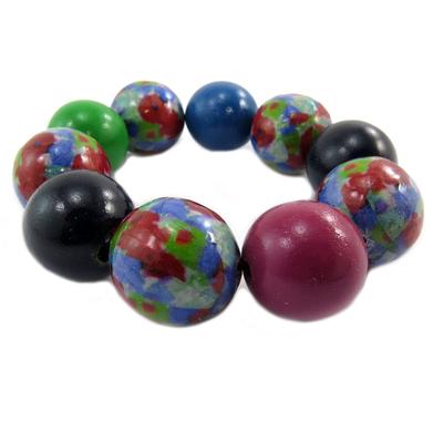 [P6973] - Handmade Bracelet 'Mistinguette' Blue Purple Green - 20 Mm