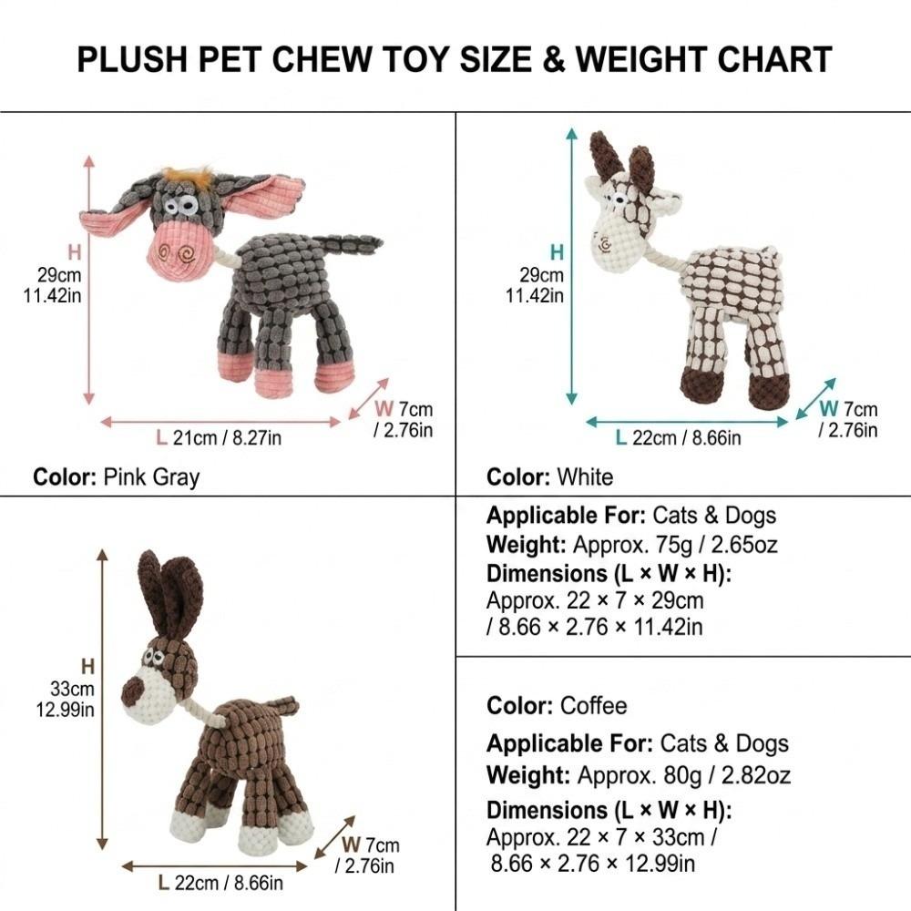 

Built-in Squeaker Dog Chew Toy Soft Plush Texture Squeaky Pet Toy Plush Dog Toy Puppy Teething Coffee Brown Dog