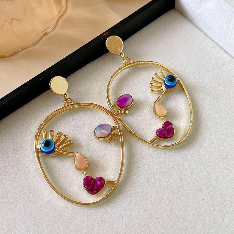 Natural stone love face earrings fashion niche design earrings light luxury high sense unique earrings