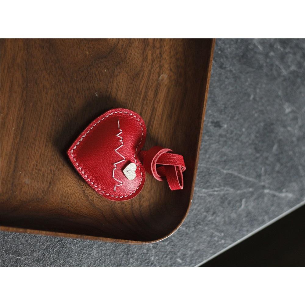 Genuine Leather Bag Pendant Heart-Shaped Charm Cute Keychain Backpack Accessory