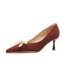 Burgundy Wedding Shoes Fashion High Heels Xiuhe Clothing Pointed Thin Heel New Red Chinese Women's Single Shoes