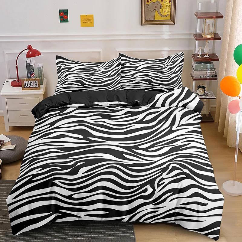 Zebra King Queen Duvet Cover Colorful Animal Bedding Set For Teens Adults Savanna Creatures Black 2/3Pcs Polyester Quilt Cover