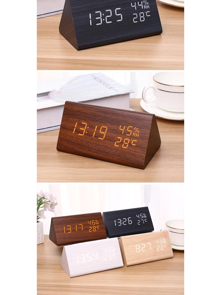 Multi-functional Digital Wood Alarm Clock with Temperature & Humidity Display