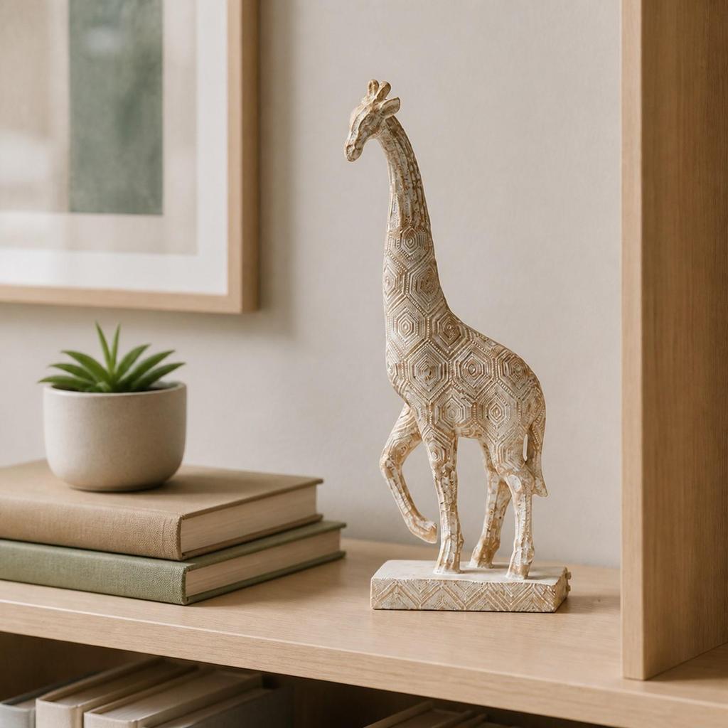 Giraffe Figurine with Base Embossed Sculptural for Entryway