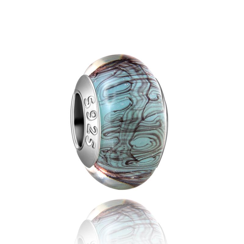  Charm Murano Vague Bleu Foncé Cuivré Coloré Compatible Bracelet Original Joli Charme Perles en Verre de Murano Fleur Rose Bijou