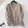 Knitted Sweater Loose Casual Solid Color V-Neck Single Breasted Knitted Sweater for Women 2026 Spring Autumn Cardigan