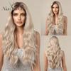 ALAN EATON Brown Blonde Curly Lace Wig 13*4 Lace Front Wigs with Dark Roots Synthetic Natural Looking Hair for White Women Daily