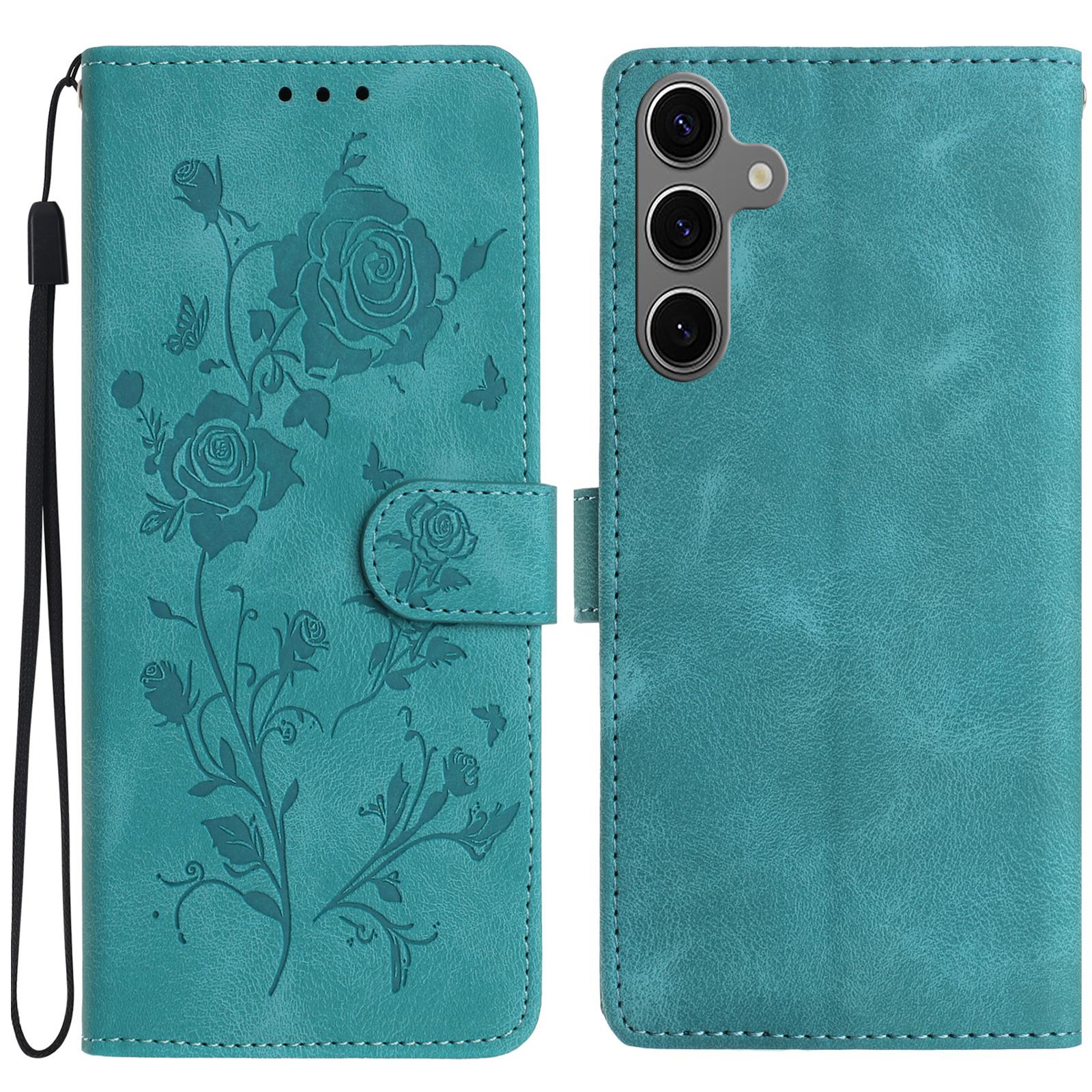 

For Samsung Galaxy S25+/S24+ Wallet Case Rose Pattern Imprinted Leather Flip Stand Phone Cover F
