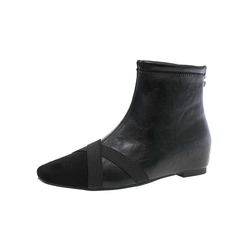 

Autumn Inside Heightening Booties 2026 Fashion Square Toe Zip Spliced Soft Sole Non-Slip Low Heel Single 40 чорний