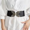 Fashion Metal Buckle Women Elastic Band Waist Defining Solid Color Elastic Wide Belts Comfortable Dress Belt Jeans