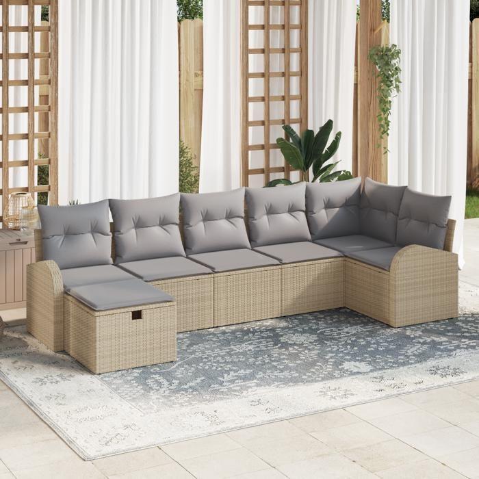 VidaXL Ensemble de Canapé de Jardin 7 Pièces avec Coussins Beige en Poly Rattan 3359099