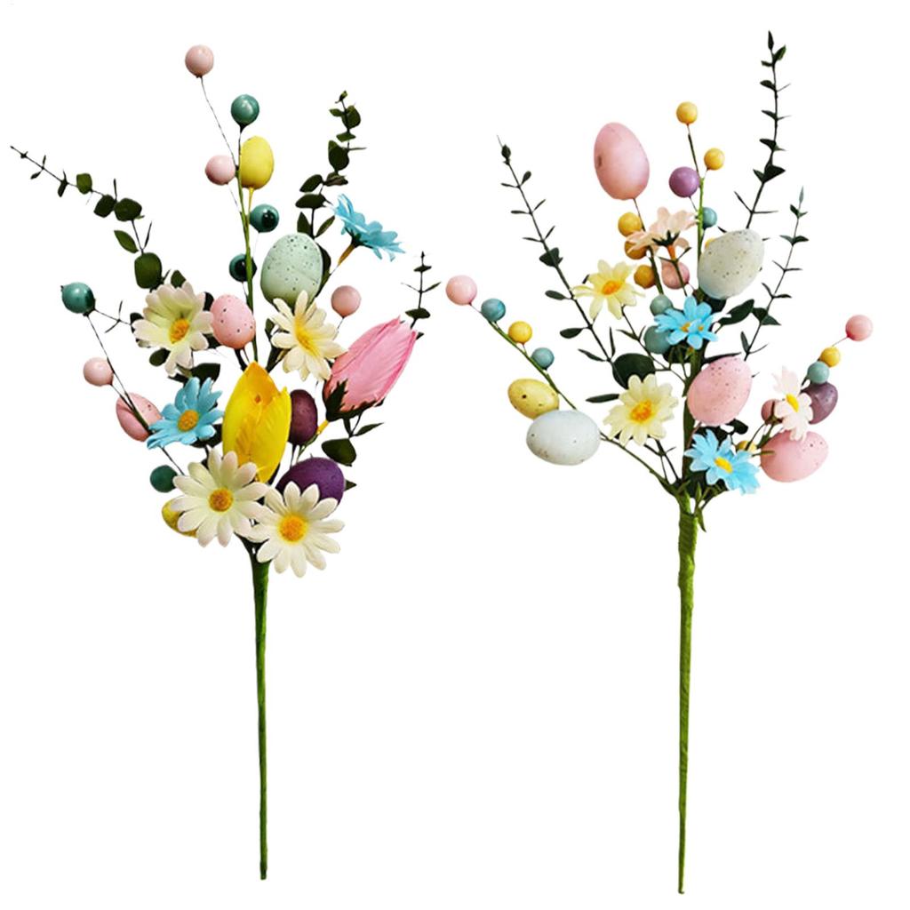 1PC Easter Egg Floral Stems Artificial Daisy Eucalyptus and Berry Sprigs for Vase Centerpiece and Spring Home Easter Decor