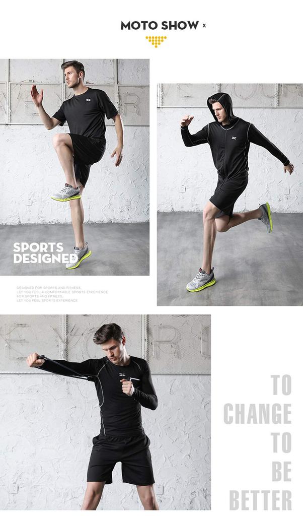 Foveitaa Kompressionskläder Löpning Pinjie Storlek S Herr 5-delat Set, Andningsbart, Luktbeständigt, Sportkläder, Kläder, Huvtröja, Långärmad Tröja,