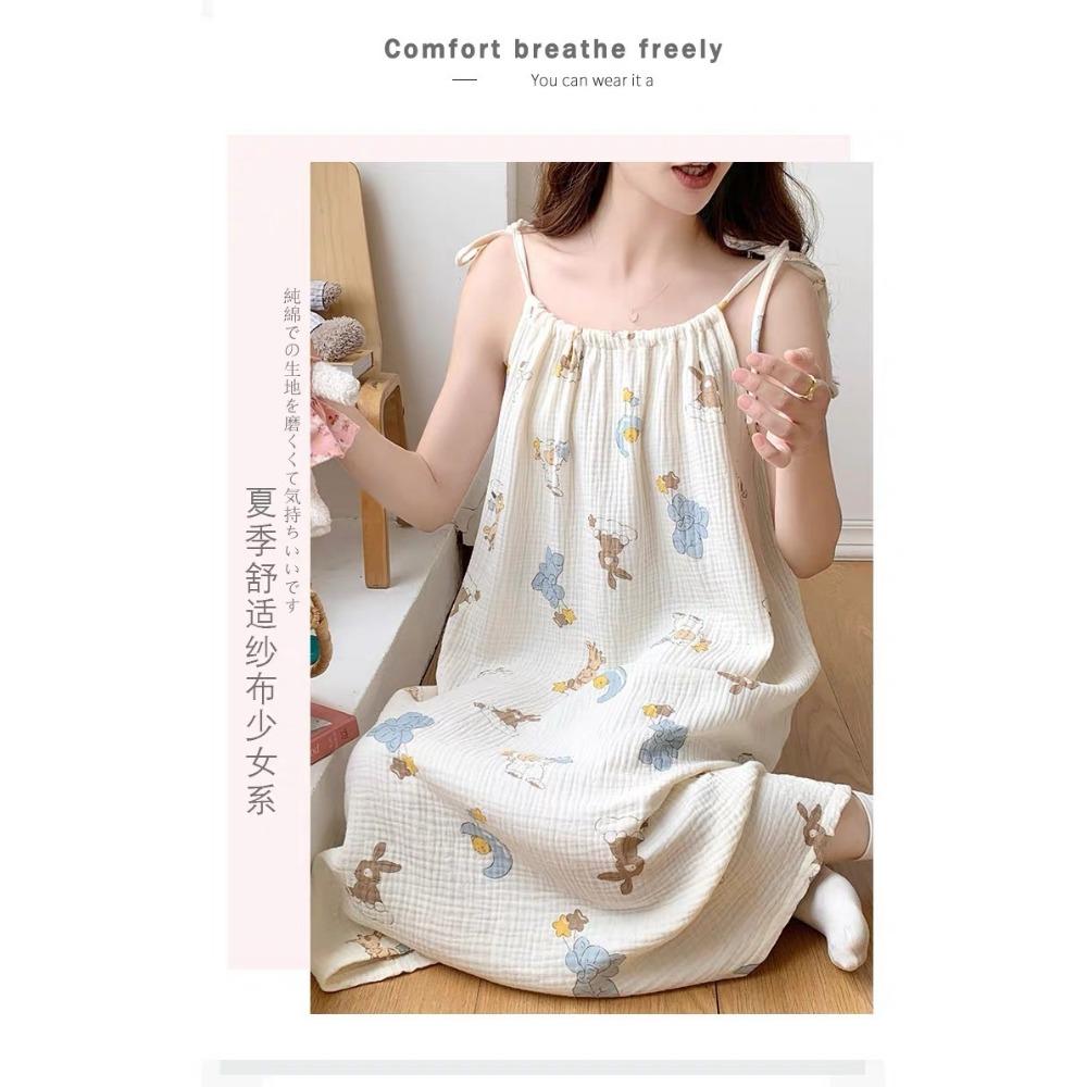 Sweet Cartoon Princess Style Nightgown for Women In Summer New Sexy Suspender Bubble Wrinkle Cloth Home Clothes