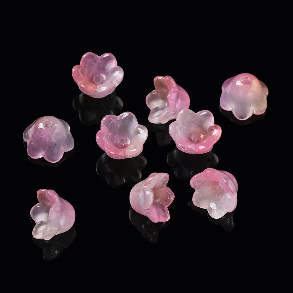 20pcs Colorful Lily of The Valley Flower Shape Bead 12x11mm Lampwork Glass Loose Beads for DIY Craft Jewelry Making Accessories