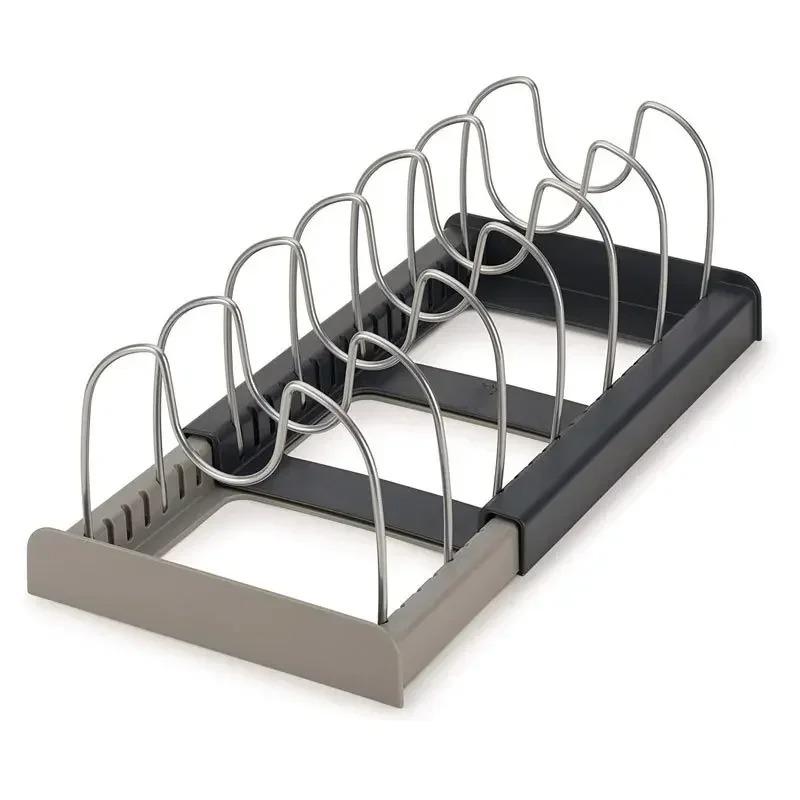 

Expandable Kitchen Cabinet Holder Cabinet Organizer Rack for Pan Pot Lid Cutting Board Drying Cookware Dish Rack Organizer чорний