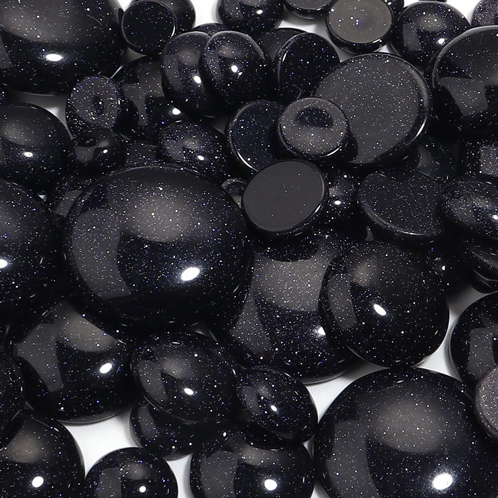 5-10 Stück Naturstein Cabochon Schwarzer Sandstein Rund Flachboden Cabochon Perlen Zur Schmuckherstellung DIY Ring Anhänger Zubehör