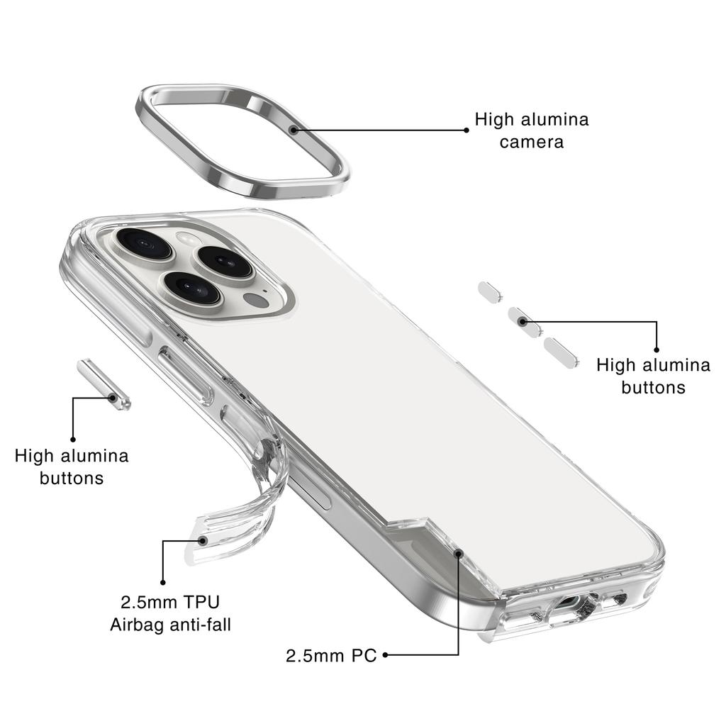 For iPhone 16 Pro Case Airbag Design PC+TPU Clear Protective Phone Cover