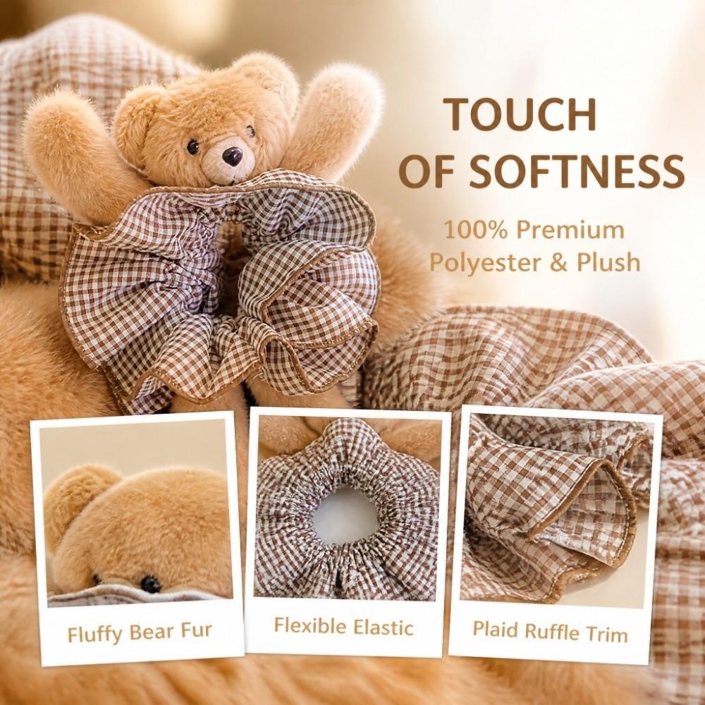 Versatile Plaid Ponytail Holder Cute Hair Rope Gift Plush Bear Scrunchies Office