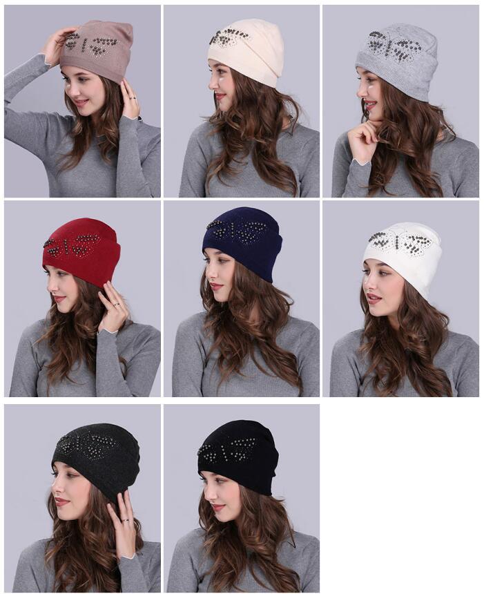 Lady Wool Knitted Hat Girls Cashmere Winter Warm Hat Female Knit Skullies Beanies Hats Knitted Cap Adjustable Solid Color B-9440