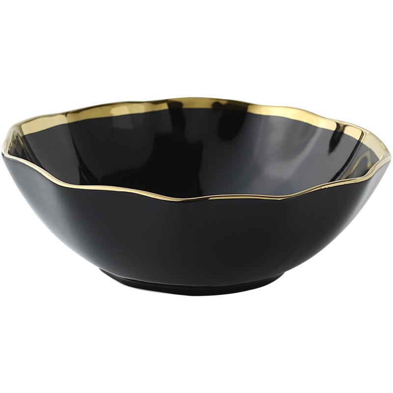 Nordic Golden Stroke Ceramic Plate Light Luxury Black White Pasta Steak Dinner Plates Dessert Dishes Soup Bowls Home Tableware