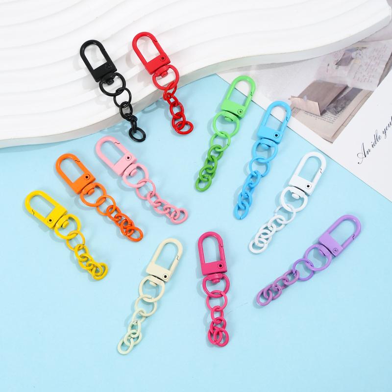 10Pcs Lobster Clasp Spring Buckle With Chains Colored Keychains For Diy Jewelry Making Key Ring Hooks Bags Buckle