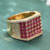 Luxury Inlaid White Red CZ Women's Ring Exquisite Gold Color Square Daily Wear Party Jewelry Anniversary Gift