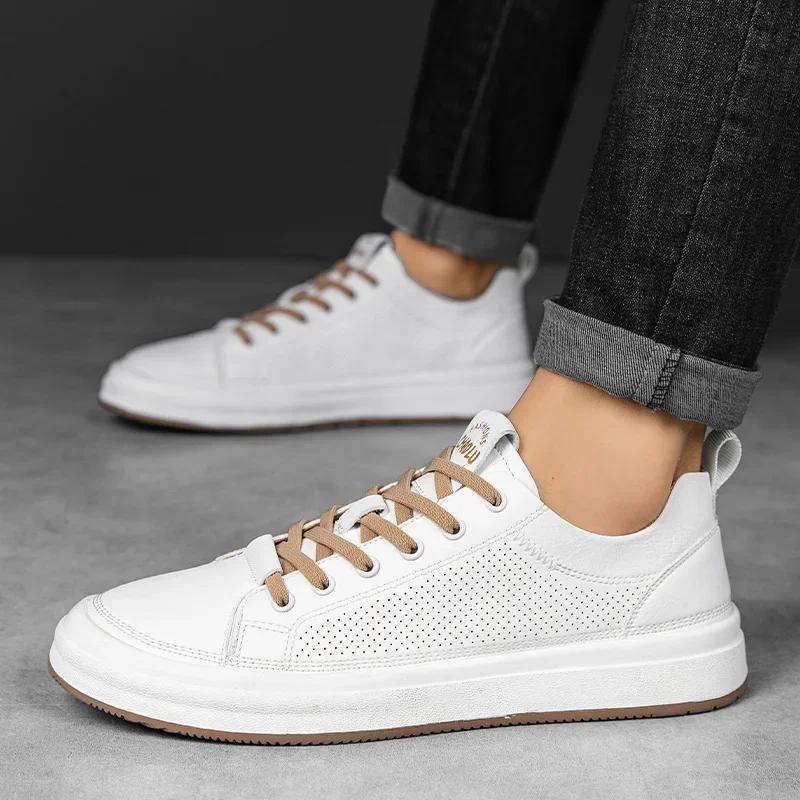 Pantofi sport pentru bărbați, respirabili, clasici, cu dantelă, simpli, albi, din piele, de designer, pentru birou, pantofi Tenis Masculino