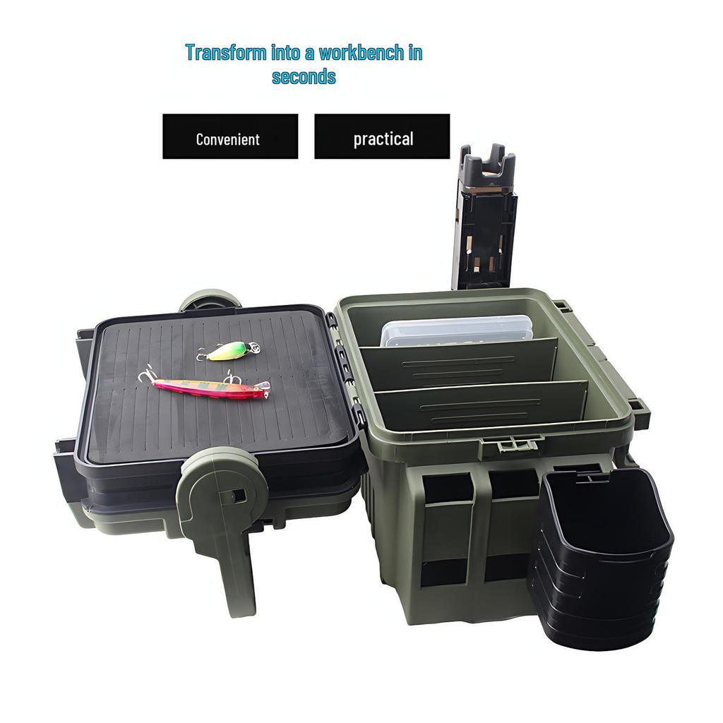 Fishing Tackle Box Set: Includes Large Capacity Storage Box, Rod Holder, Cup Holder, and Lure Storage.