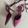 Pesstwei Fashion Slingback Ankle Lace-up Mules Women Pumps Sexy Thin High Heels Pointed Toe Banquet Stripper Shoes
