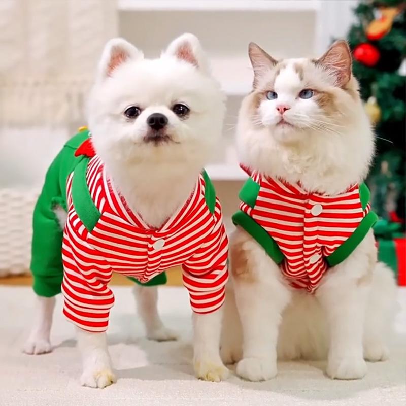 S-3XL Winter Autumn Christmas Pet Clothes Red Green Elk Christmas Dog Hoodies Pet Supplies for 1.5-10kg Small Medium Dogs Cats